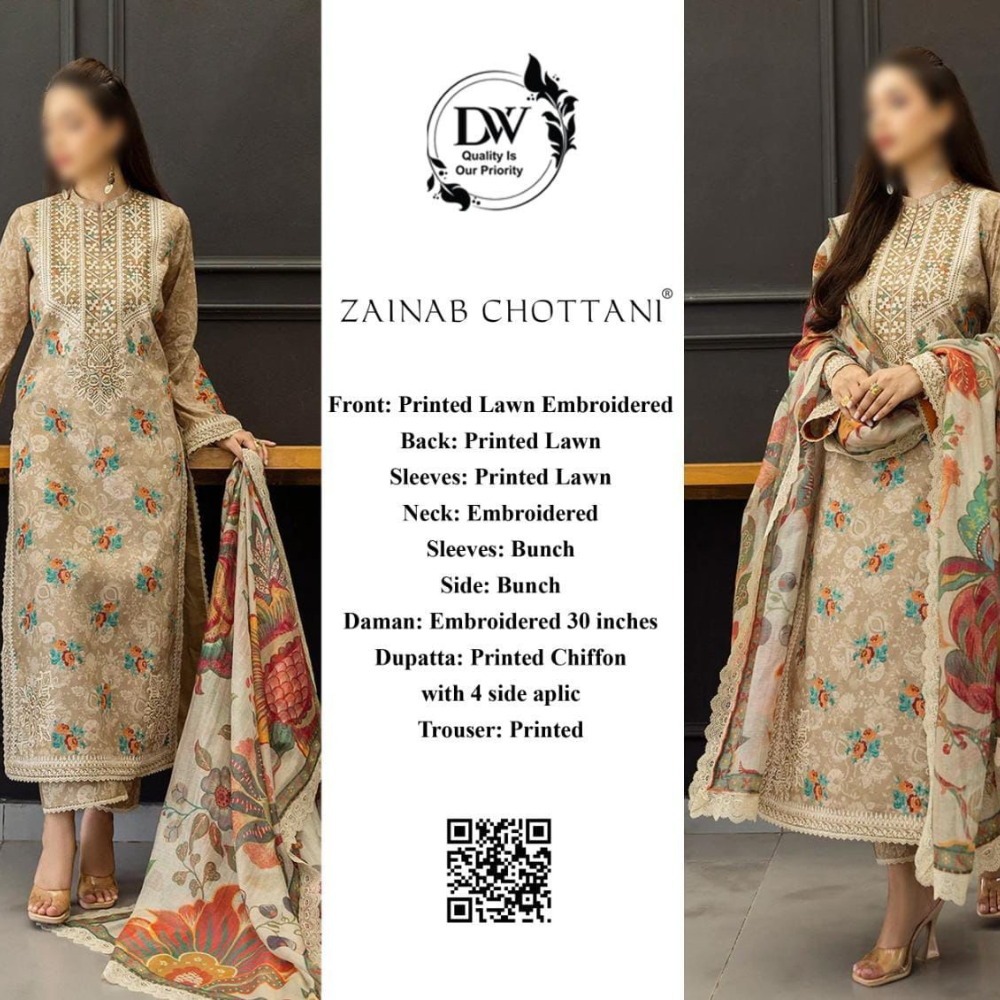 Embroidered Lawn Chiffon Suit