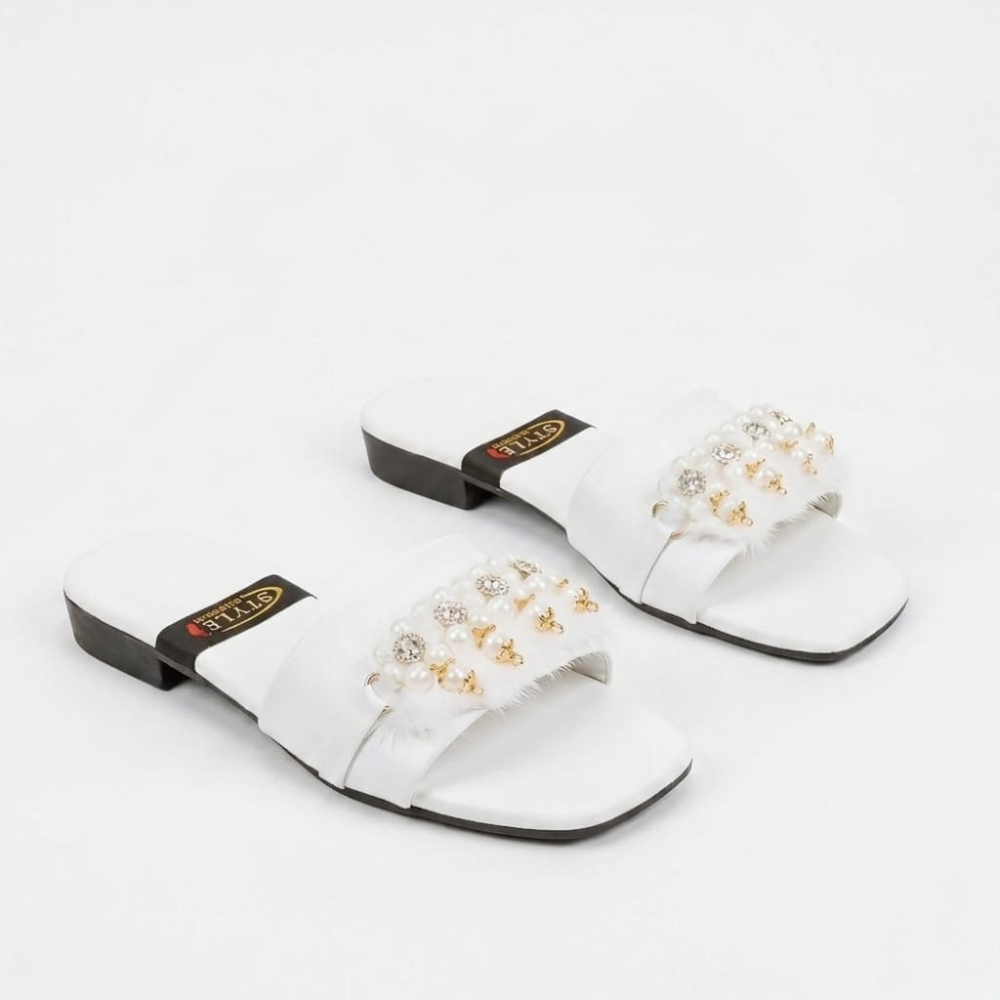 Embellished Flat Slide Sandals